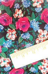 VTG Emday Black Pink Floral Polyester Fabric Lightweight 1 Pc 5 1/2 Yards x 42″