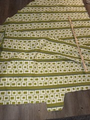 Mid-Century Vintage Woven Upholstery Fabric Geometric Shapes Lines Avocado Green