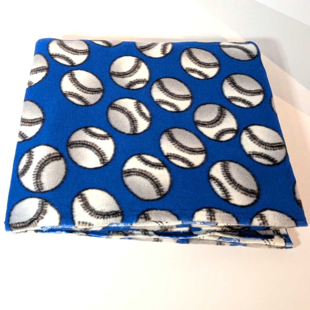 Blue Baseball Fabric Remnant, 2 Yards x 65″, Colorful, Sports, Soft Fleece Cloth