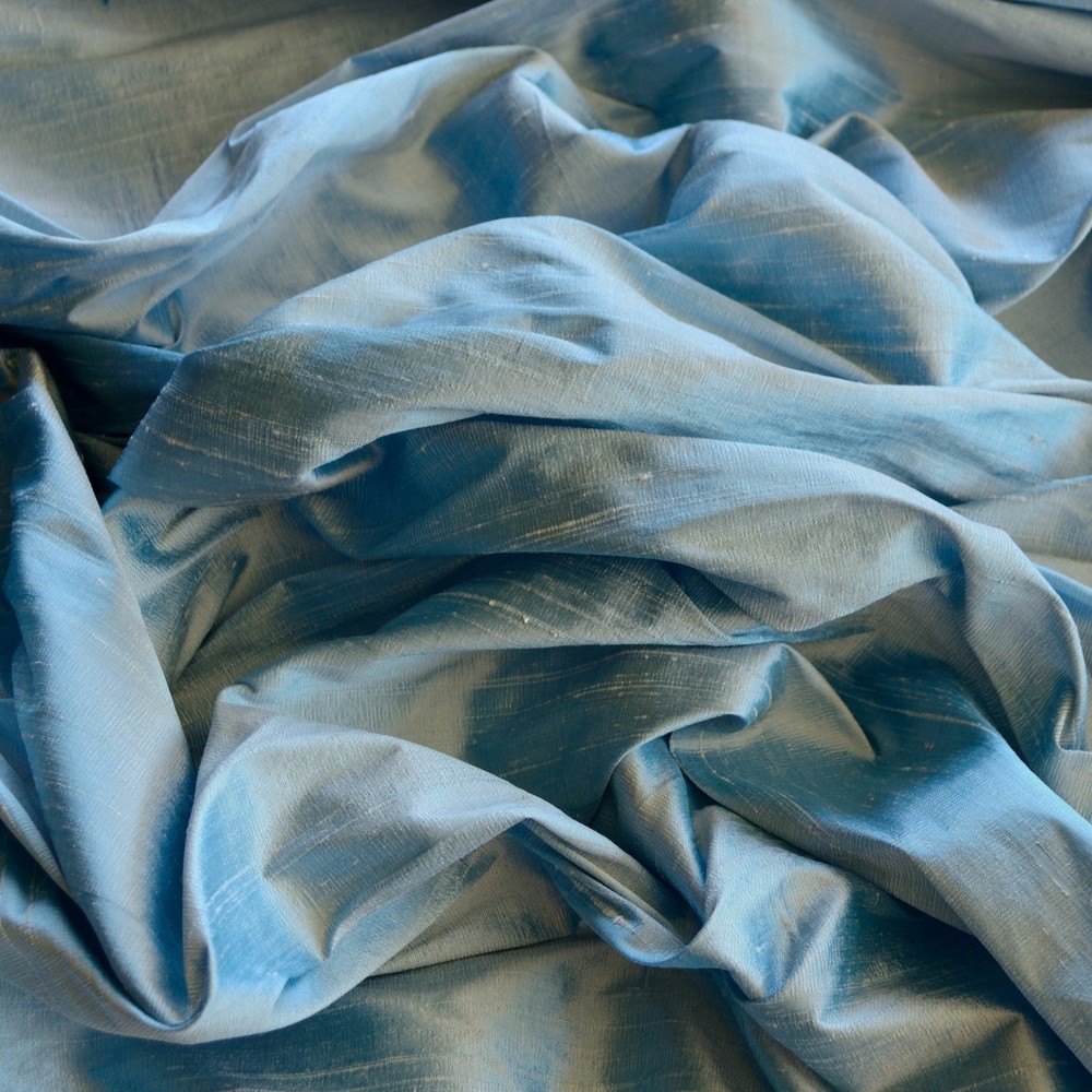 Iridescent Maya Blue Dupioni 100% Silk Fabric, 44″ Wide, By the Yard (S-152)