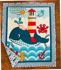 NAUTICAL WHALE’S TALE LIGHTHOUSE ANCHOR INFANT TODDLER QUILTED BLANKET 40″Wx47″L