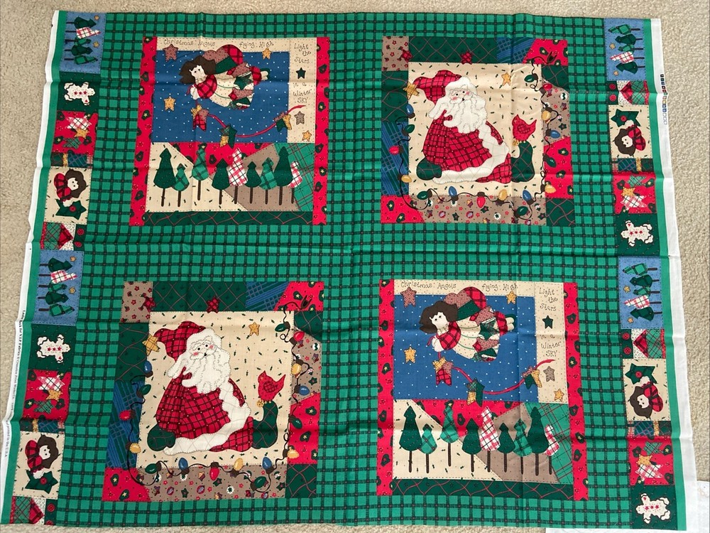 Vintage Christmas Leslie Beck – 4 pillow panels & matching border fabric 45 x 34