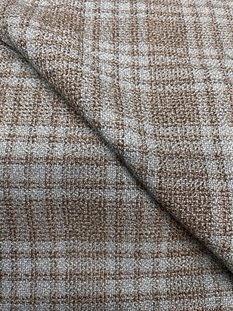 38 for 2 Yards 100% Real Wool Fabric, (Plaid Boucle) Camel and Green Color