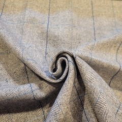 Gray Herringbone with Blue Windowpane Wool Suiting – Buttery Soft! LAST PIECE!