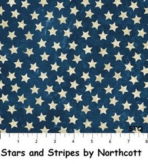 Stars & Stripes Patriotic cotton fabric Northcott 39101-49 Cream stars on Blue