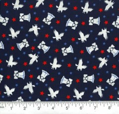 Stars, Eagles & Liberty Bell Blue 100% Cotton Fabric 1/4 yard