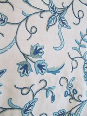 NOS Vintage Turquoise Aqua Crewelwork Fabric by the Yard 6 2/3 Yards Available