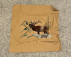 Embroidered Elk Wildlife Brown Leather Panel Craft Pillow Cushion Decor USA