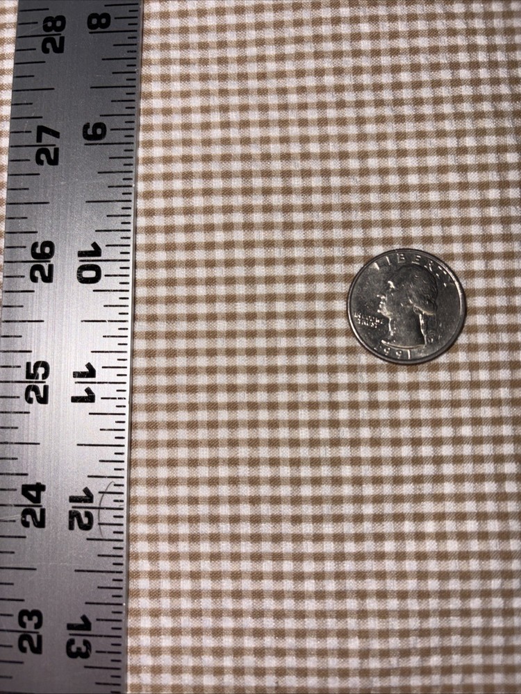 Tan And White Checked Fabric 1 Yard Plus 4 Inches Vintage