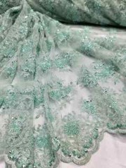 Orange 3D Flowers Beaded Lace Embroidered Mesh Fabric – Sold by the Yard