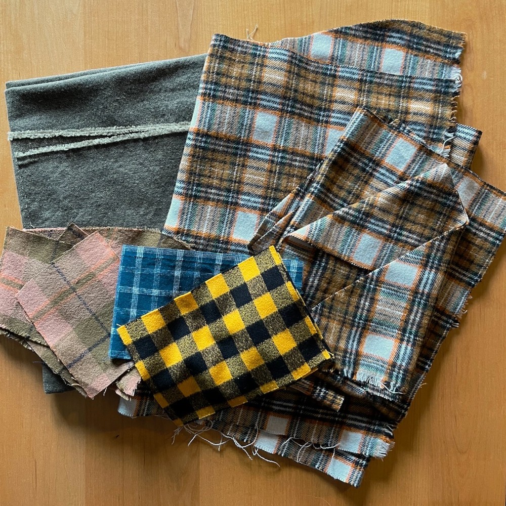 Assorted Cotton Yarn Dyed Flannel Fabric Scrap Bundle
