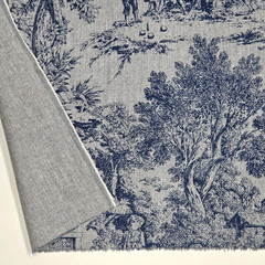 VTG 1986 Blue Grey Toile Drapery Fabric House Party House N Home Remnant 16Lx43W