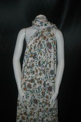 Linen Rayon Spandex Knit Jersey fabric Printed oatmeal Teal/Mauve/Orange floral