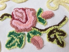 Shabby Pink Rose Vtg Chenille Bedspread Fabric Dramatic Scrollwork 25″ x 23″