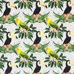 Tropical Toucan Parrot Wild Birds Polka Sewing Quilting Cotton Fabric 1/2 Yard