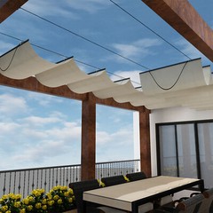 Retractable Canopy Cover Yard Gazebo Awning Wave Pergola Shade w/ Wire Beige