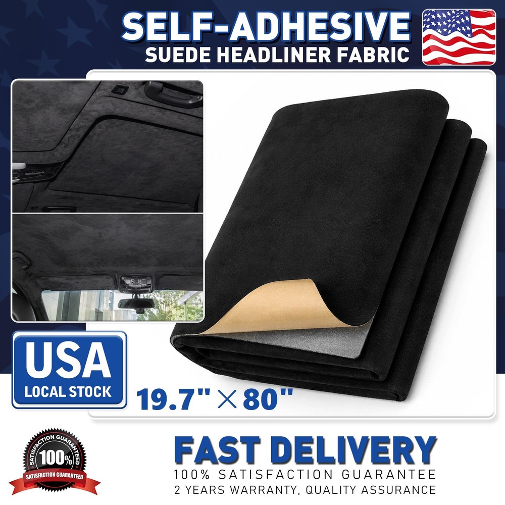 19.7″×80″ Black Suede Headliner w Adhesive Backing For Car/Truck Roof Replace