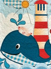 NAUTICAL WHALE’S TALE LIGHTHOUSE ANCHOR INFANT TODDLER QUILTED BLANKET 40″Wx47″L
