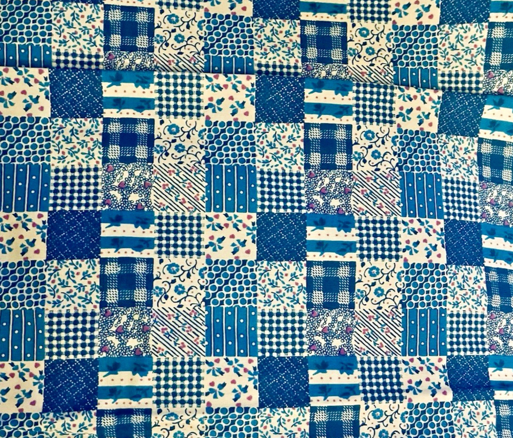 Shades of BLUE Calico Patchwork Country Postage Stamp Cheater Quilt BTFQ