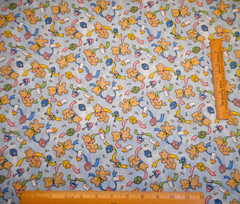 Nursery Fabric By The Half-Yard Bears Block Bottle on Dusty Blue Cotton Baby Vtg