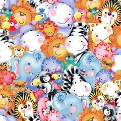Cotton Forest Floor Born To Be Baby Animals Faces Fabric Print by Yard D782.98