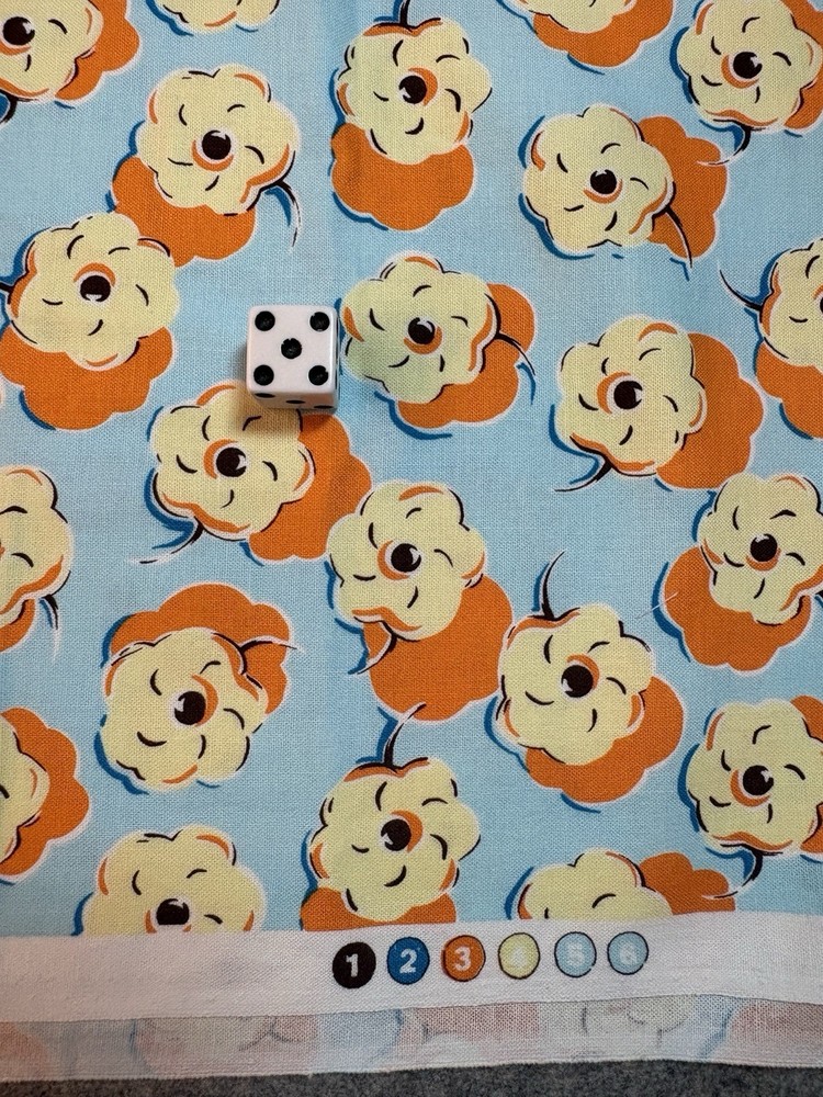 Felicity Miller cotton fabric Kites, flowery Fabric 7/8 yd blue cheddar