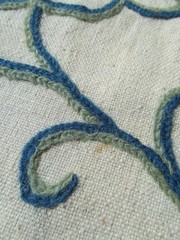 NOS Vintage Turquoise Aqua Crewelwork Fabric by the Yard 6 2/3 Yards Available