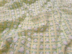 Phantom Rosebud Vintage Chenille Bedspread Fabric Yellow White 20×24″ Piece