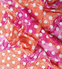 Orange & Pink Polka Dot Print Fabric By the Yard Rayon Acetate