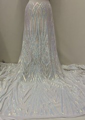 White Iridescent Stretch Sequin Fabric/Sequin Lace Fabric/White Sequin-Per Yard
