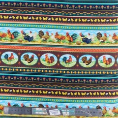 Patchwork Quilting Fabric Chickens Border Half Meter Cut 50x110cm