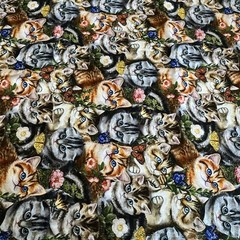 Realistic Kittens Cats Garden Floral Butterflies David Textiles 2 Yards