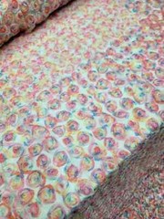“White Mesh Fabric with Multicolor Floral Embroidery and Pastel Confetti: Sold b