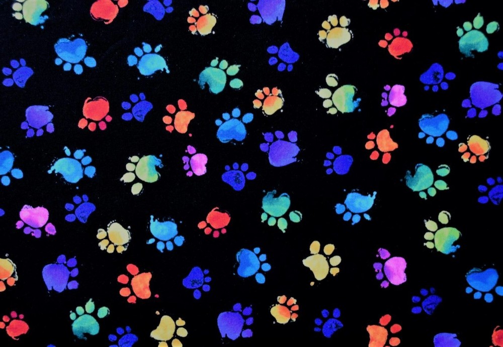 Meow-Za Multi Colored Paws foot prints animals By the 1/4 yard cotton fabric