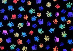 Meow-Za Multi Colored Paws foot prints animals By the 1/4 yard cotton fabric