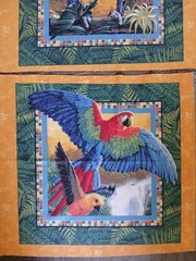 FABRIC WINGS OF PARADISE PARROT BIRD Tropical 12 PANELS 3 WALL HANG PILLOW CRAFT