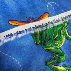 Vintage Cotton Fabric VIP CRANSTON PRINT WORKS Blue FROG and DRAGONFLY 46 x 37