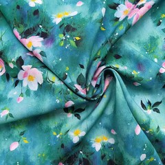 Soft Viscose Fabric 55” Wide By Yard Green Painting Dress Material Rayon Cotton