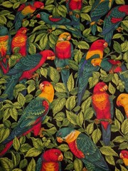 Cranston Print Works Co. Parrots Jungle Vintage Cotton Art 44″ Wide.