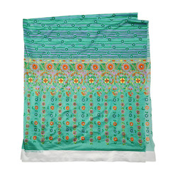 Vintage 70s Chrisali Nylon Poly Spandex Fabric 1.5yd Green Floral Border Stretch