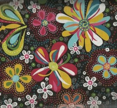 Flower Daze black bright funky flowers hippie floral River Bend fabric