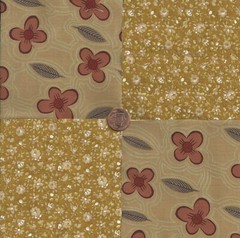 Flowers Brown Gold Calico 100% Cotton Fabric Quilt Square Blocks kit EU