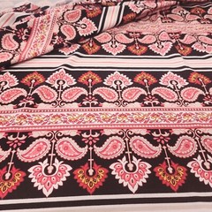 Double Brushed Ethnic Paisley Floral Stripe Knit Fabric By the Yard