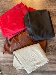 Fabric 4 pieces Lining type material Satin & taffeta feel red brown blac VINTAGE