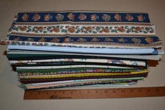 Cotton fabric, 46 pieces of mixed prints, 0.3-0.4 yds each, over 5 lbs total