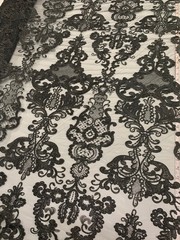 Vivian BLACK Polyester Embroidery with Sequins on Mesh Lace Fabric by the Yard