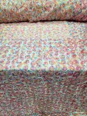 “White Mesh Fabric with Multicolor Floral Embroidery and Pastel Confetti: Sold b