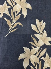 Navy Cream Floral Upholstery Drapery Fabric Remnant 56″ Wide x 1.5 Yards