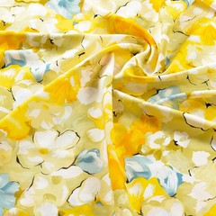 55” Wide By Yard Yellow Flower Rayon Fabric Viscose Material For Dress Sewing