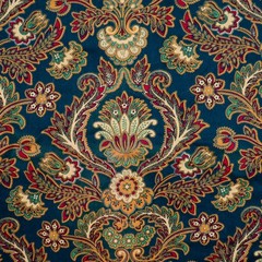Vtg Sharon Kessler Quilting Fabric Cotton BTHY Red Brown Pasiley on Green